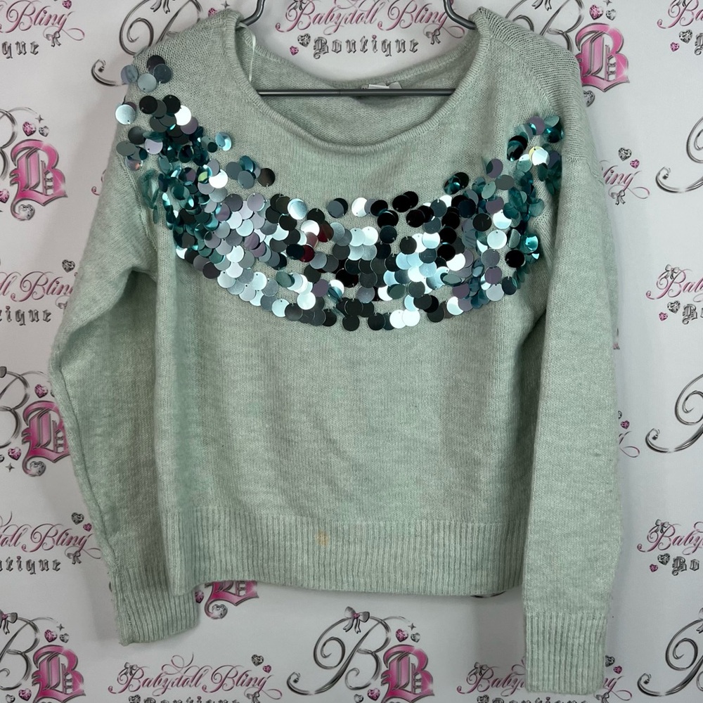 Calligraphie sweater pull over shiny Sequin Embellished Sweater - Light blue